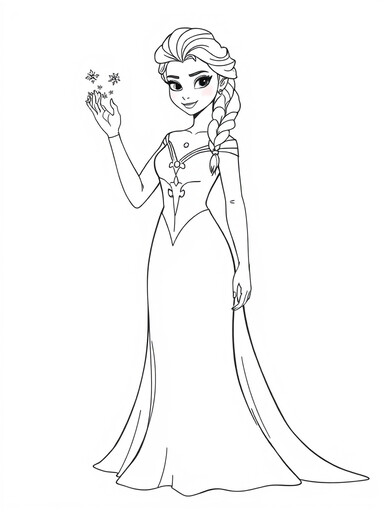 Elsa in flowing ice gown with one hand raised and snowflakes around fingers PDF preview