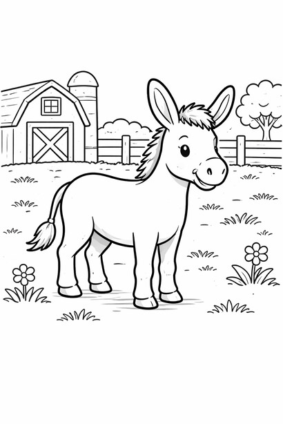 Donkey coloring sheet — free printable farm animal