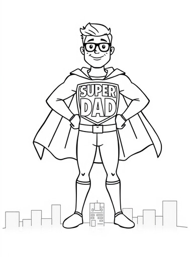 Super Dad superhero cape coloring page PDF preview