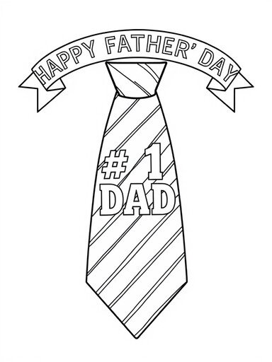 Dad necktie with #1 DAD pattern and Happy Father's Day banner coloring page PDF preview