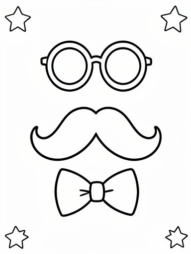 Cool Dad mustache with glasses above and bowtie below with COOL DAD text and stars coloring page PDF preview
