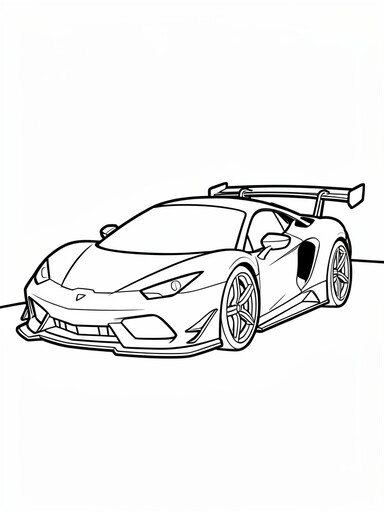 Ferrari SF90 coloring page showing a hybrid supercar with a tall strut-mounted rear wing