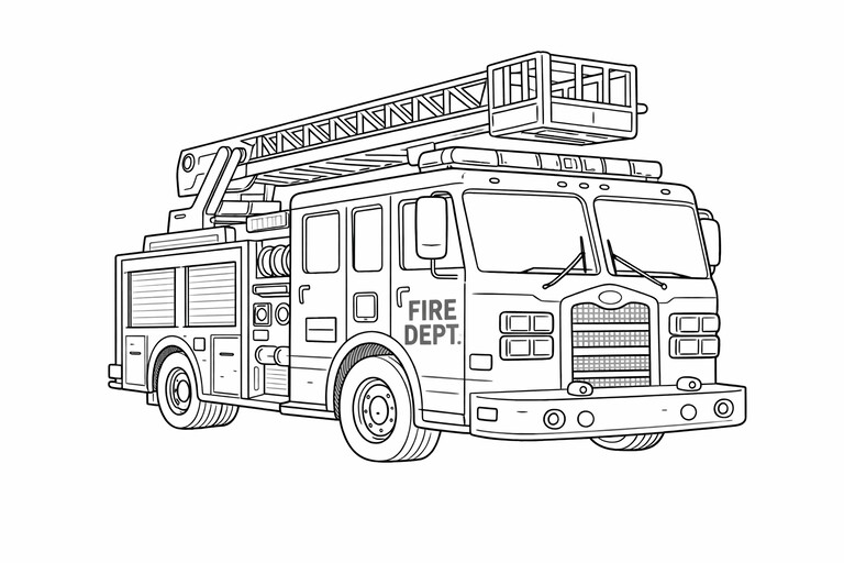 Classic red firetruck coloring page PDF preview