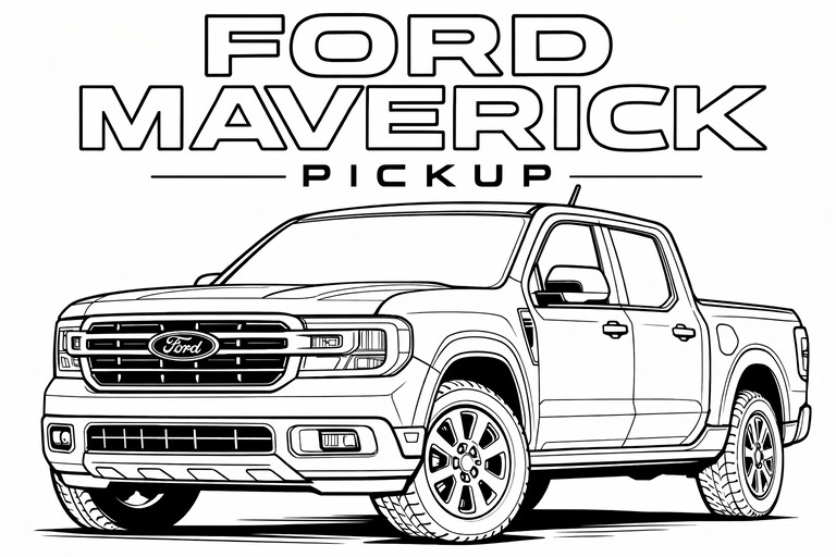 Ford Maverick pickup truck coloring page PDF preview