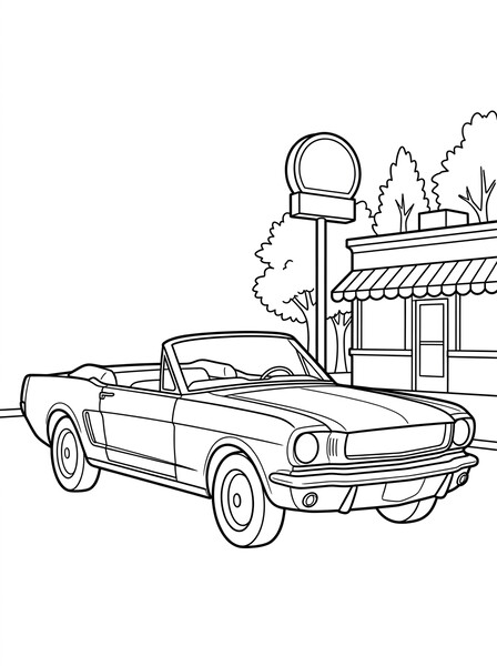 1965 Mustang Convertible at the Drive-In coloring page