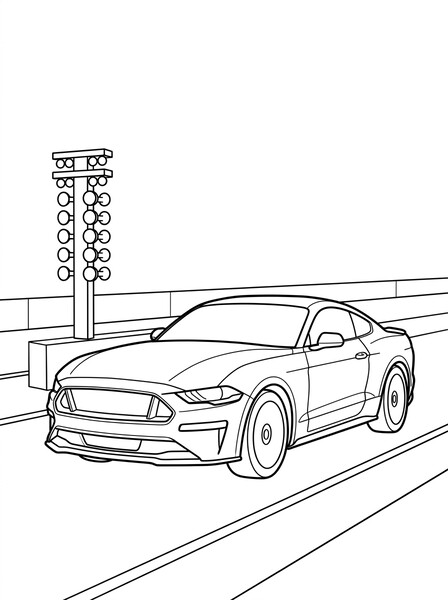 Mustang at the Drag Strip Starting Line coloring page