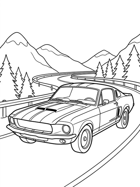 Shelby-Style Mustang on a Mountain Road coloring page