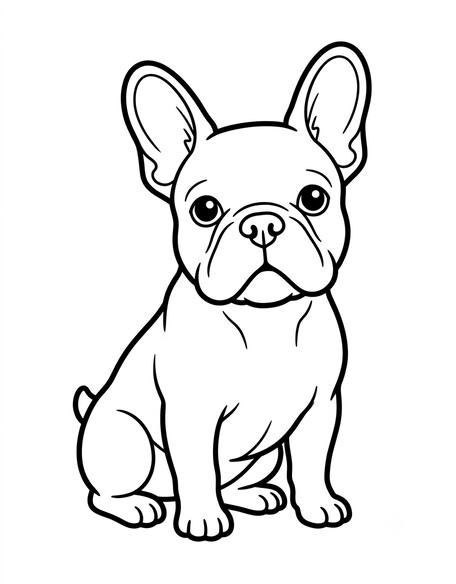 French bulldog sitting with large bat ears and an alert expression coloring page