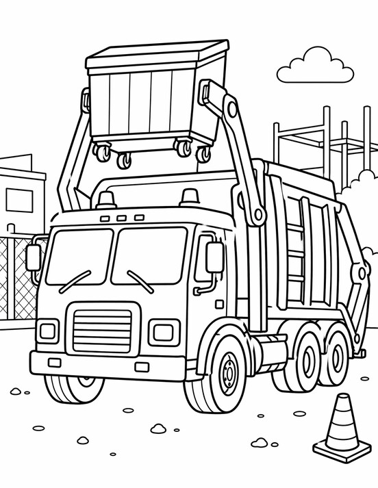 Free printable front load garbage truck coloring page for kids