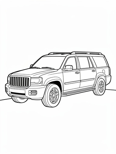 GMC Yukon XL coloring page showing an extra-long SUV with four side windows and roof rails
