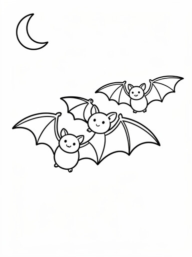 Halloween Bat Family in the Night Sky coloring page PDF preview