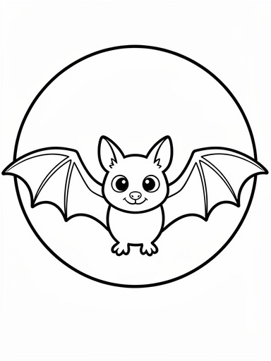 Bat near a full moon coloring page showing one bat flying close up in front of the moon