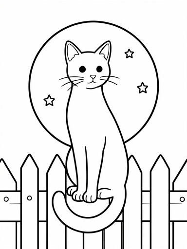 Halloween Black Cat on a Fence coloring page PDF preview