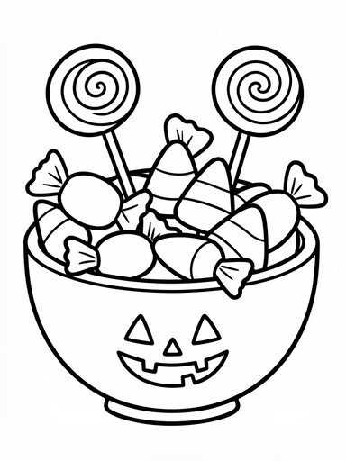 Halloween Candy Bowl Treats coloring page PDF preview