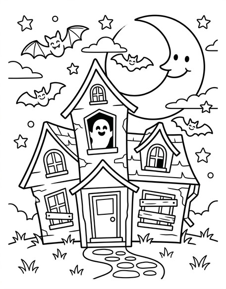 Friendly ghost and pumpkin Halloween coloring page for kids