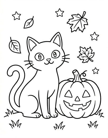 Halloween jack-o'-lantern and bats coloring page for kids