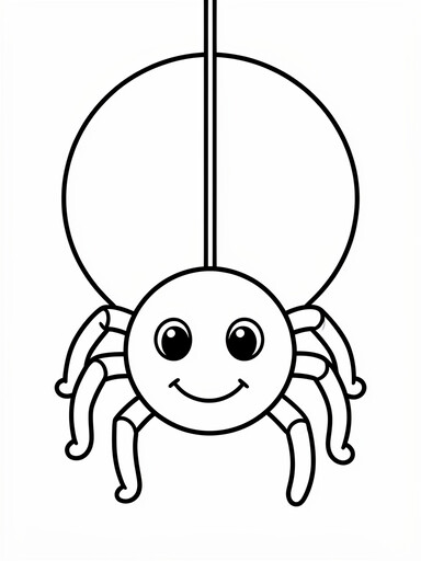 Spider hanging under the moon coloring page showing a spider on a single thread with a full moon behind it