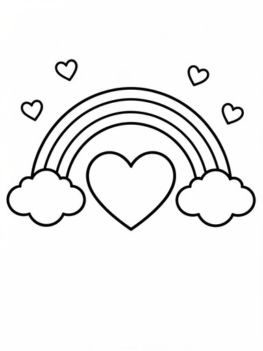 Heart with Rainbow and Clouds coloring page