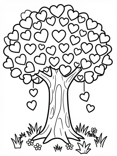 Tree with Heart-Shaped Leaves coloring page