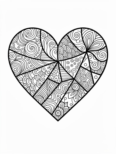 Patterned Zentangle Heart coloring page