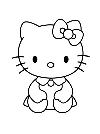 Hello Kitty sitting with bow on ear and simple dress coloring page PDF preview