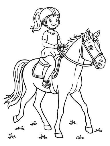Girl Riding a Pony with a Saddle coloring page