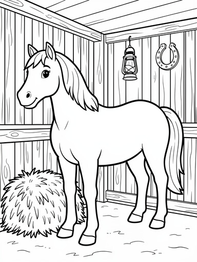 Horse in a Stable with Hay coloring page