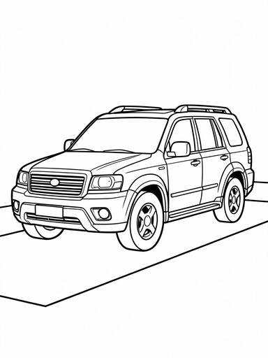 Hyundai Santa Fe coloring page showing a mid-size crossover SUV with a boxy upright body and roof rails
