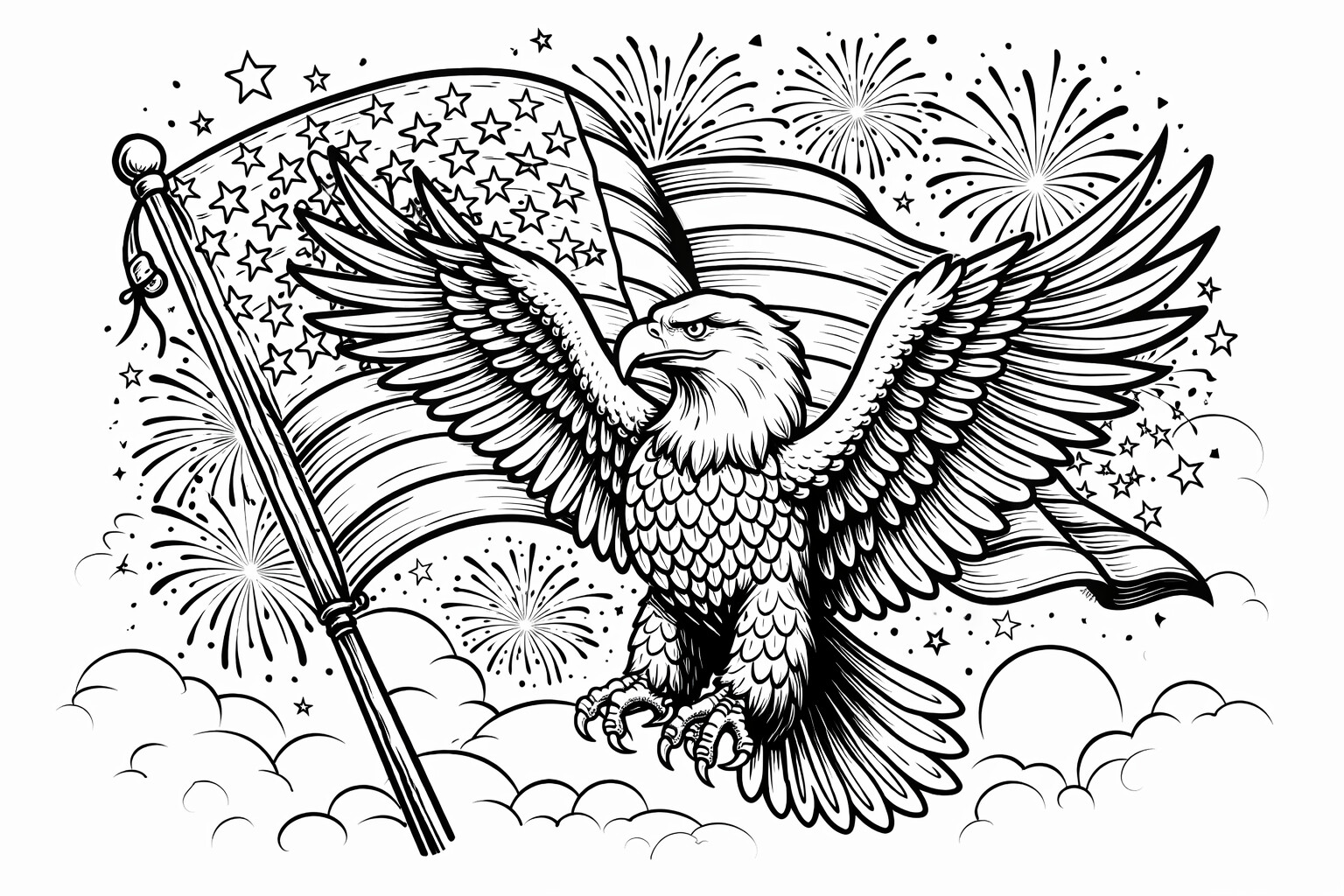 Free printable Independence Day Bald Eagle coloring page for kids