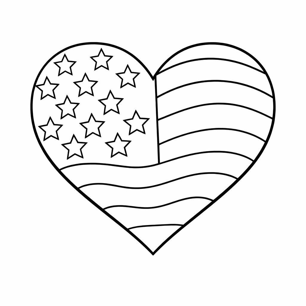 Free printable Independence Day Heart Flag coloring page for kids