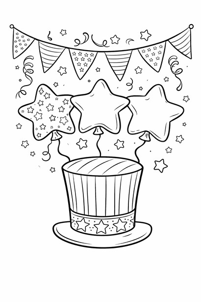 Free printable Independence Day Uncle Sam Hat Balloons coloring page for kids
