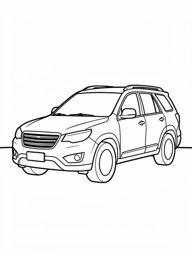 Jeep Cherokee coloring page showing a mid-size unibody SUV with trapezoidal wheel arches and roof rails