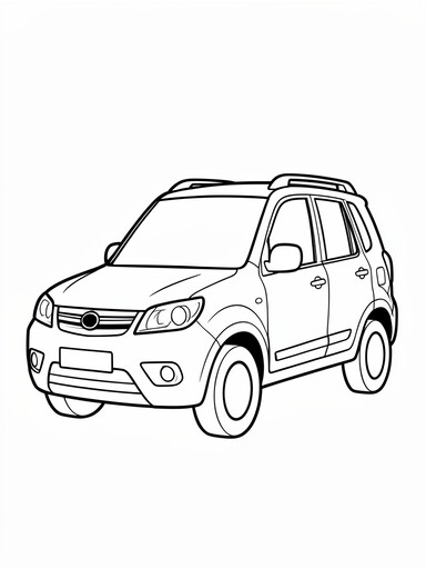 Jeep Compass coloring page showing a small compact crossover SUV with a tall greenhouse and round grille