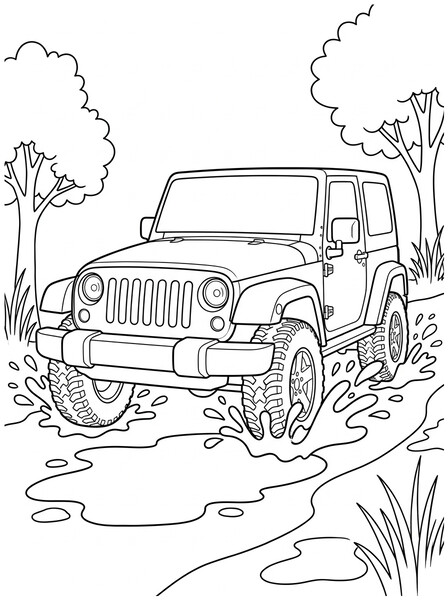 Jeep Wrangler Mud Trail coloring page
