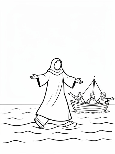 Jesus walking on water coloring page