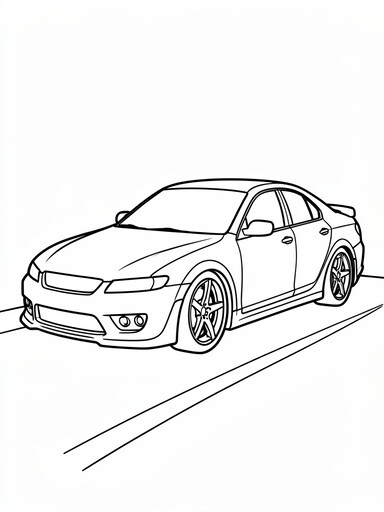 Kia Stinger coloring page showing a five-door liftback sport sedan with a long hood and fastback roofline