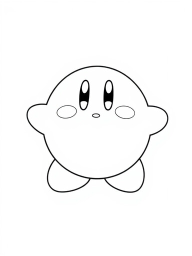 Kirby round Nintendo puffball facing forward with stubby arms coloring page PDF preview