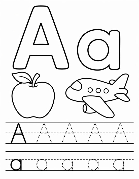 Letter A coloring page with tracing PDF preview