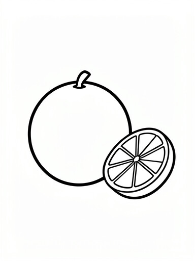 Lime coloring page showing a whole round lime and a flat slice with segmented wedges