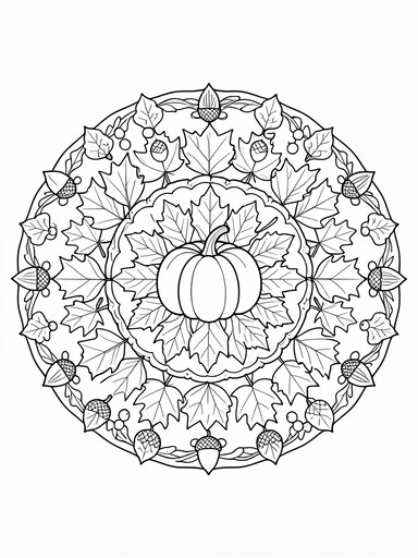 Autumn Pumpkin and Leaf Mandala coloring page