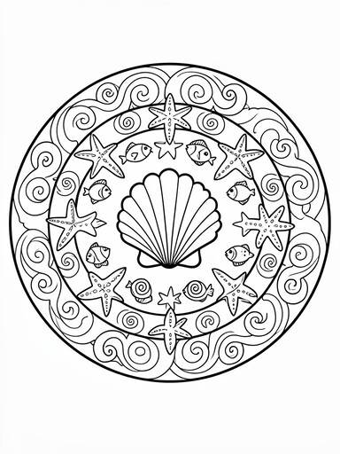 Ocean Shell Mandala coloring page