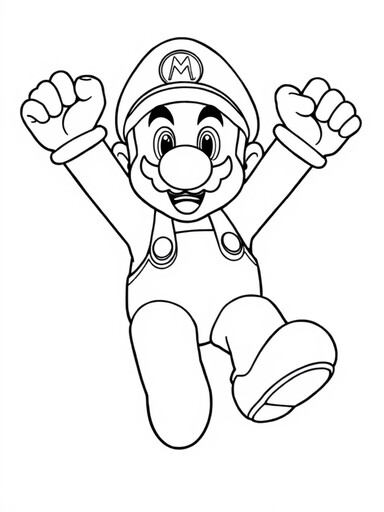 Mario jumping with arms raised and M cap in overalls PDF preview