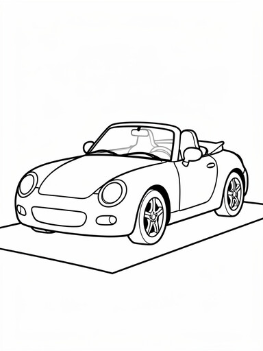Mazda MX-5 Miata coloring page showing a small open-top roadster with round headlights and a low stance