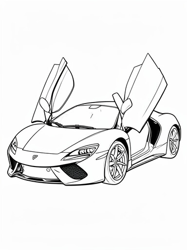 McLaren 720S sports car with both dihedral butterfly doors raised open coloring page