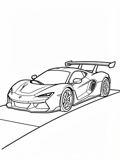 McLaren P1 coloring page showing a hybrid hypercar with a tall fixed rear wing