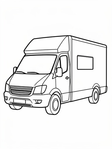 Mercedes Sprinter van coloring page showing a tall cargo van with a raised roof and sliding door
