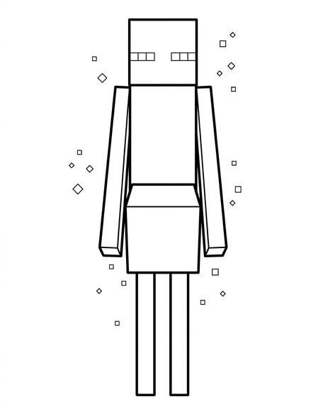 Minecraft Enderman coloring page showing the tall blocky Enderman holding a grass block PDF preview