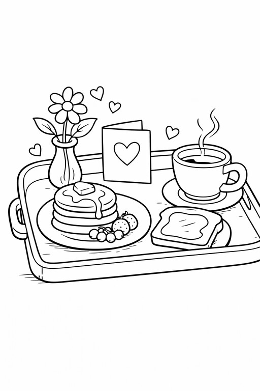 Mother's Day breakfast card coloring page PDF preview
