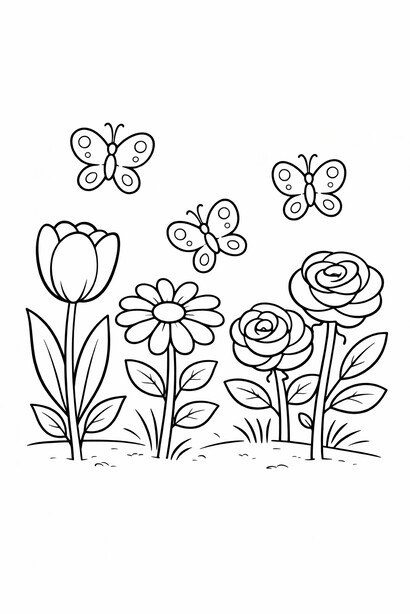 Mother's Day butterflies and garden coloring page