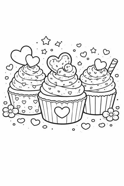 Mother's Day cupcake hearts coloring page for kids